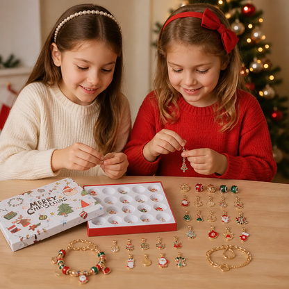 Calendrier de l’Avent de 24 jours avec bracelets de Noël – Kit DIY de création de bijoux pour filles