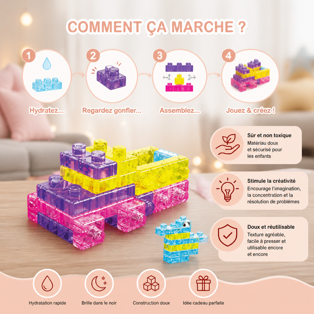 Blocs de Construction Squishy en Gelée Phosphorescents pour Enfants – Sûrs et Doux