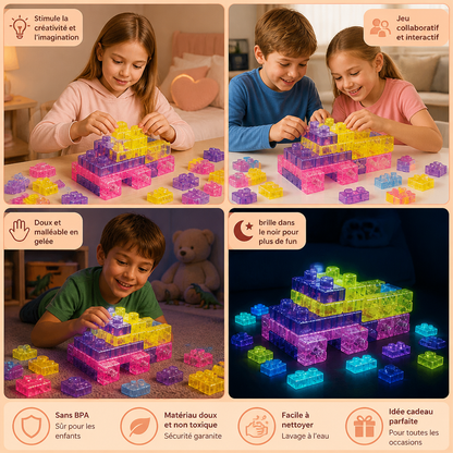 Blocs de Construction Squishy en Gelée Phosphorescents pour Enfants – Sûrs et Doux