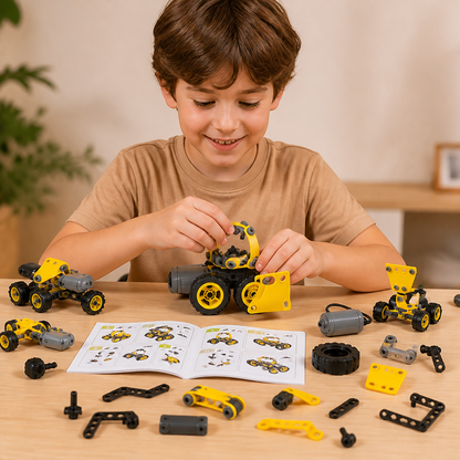 Kit de Construction Créatif Électrique 10 en 1 de Véhicules de Chantier pour Enfants