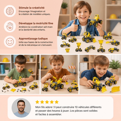 Kit de Construction Créatif Électrique 10 en 1 de Véhicules de Chantier pour Enfants