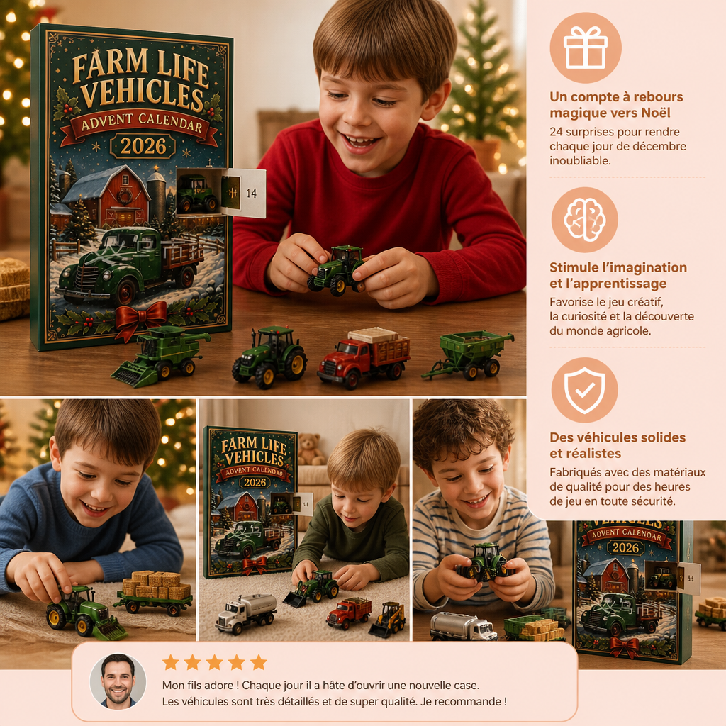 Calendrier de l'Avent de Noël de 24 Jours avec Véhicules Agricoles