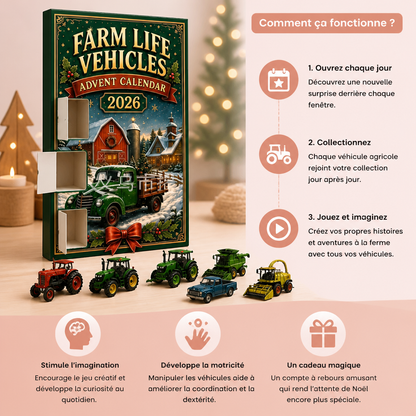 Calendrier de l'Avent de Noël de 24 Jours avec Véhicules Agricoles