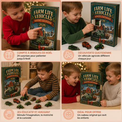 Calendrier de l'Avent de Noël de 24 Jours avec Véhicules Agricoles