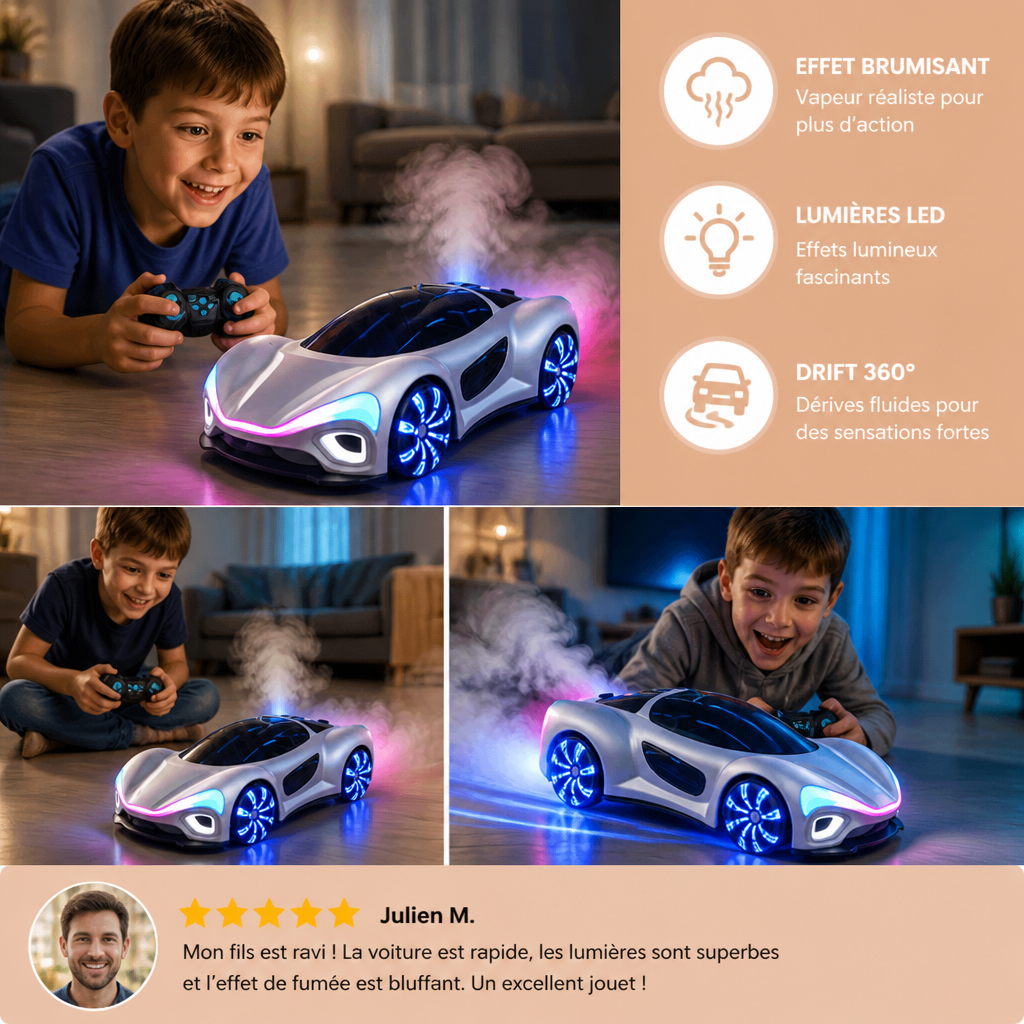 Voiture RC Lumineuse de Drift avec Effet de Brumisation et Station de Recharge