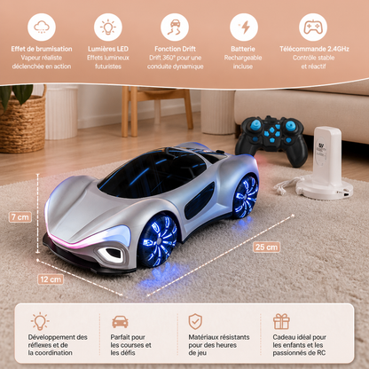 Voiture RC Lumineuse de Drift avec Effet de Brumisation et Station de Recharge