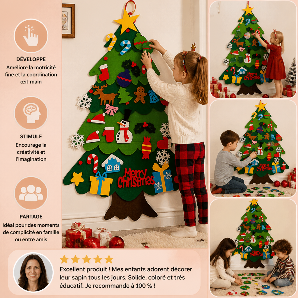 Sapin de Noël en Feutrine DIY pour Enfants avec Décorations à Accrocher