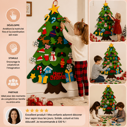 Sapin de Noël en Feutrine DIY pour Enfants avec Décorations à Accrocher