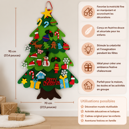 Sapin de Noël en Feutrine DIY pour Enfants avec Décorations à Accrocher