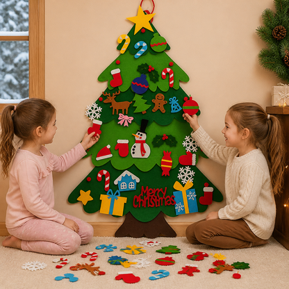 Sapin de Noël en Feutrine DIY pour Enfants avec Décorations à Accrocher