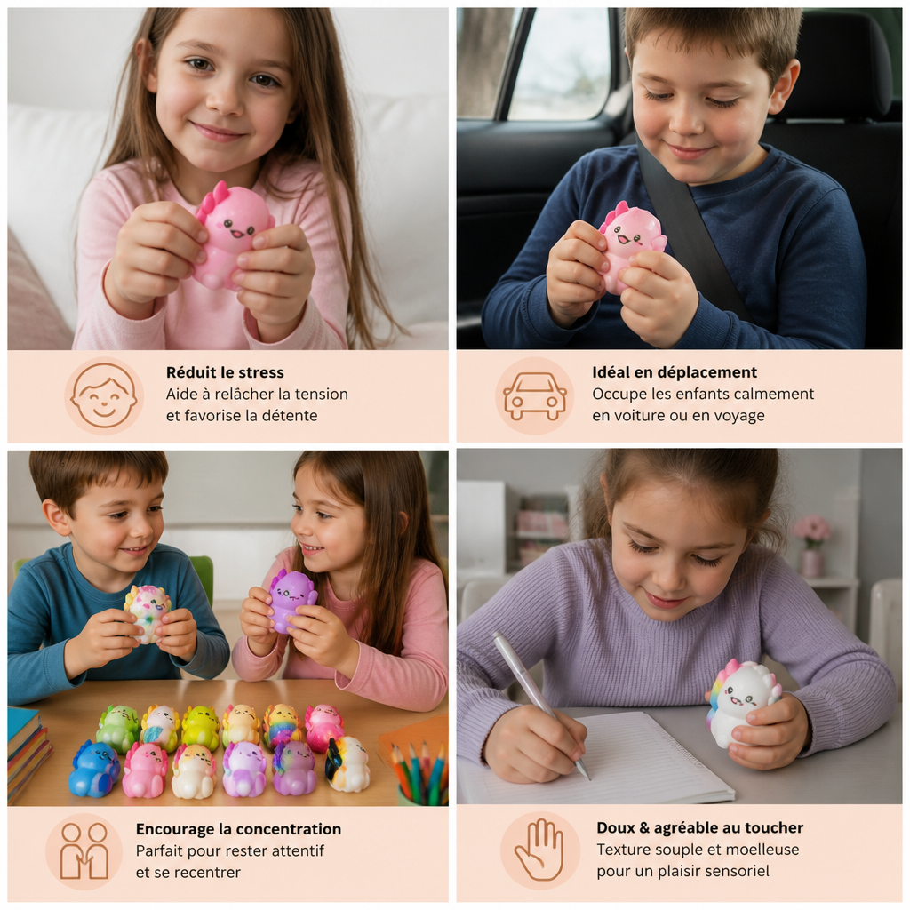 Lot de 12 Squishies Axolotl Doux – Jouets Antistress