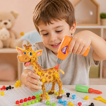 Safari-Tier-Bausteinset mit elektrischem Spielzeugbohrer für Kinder