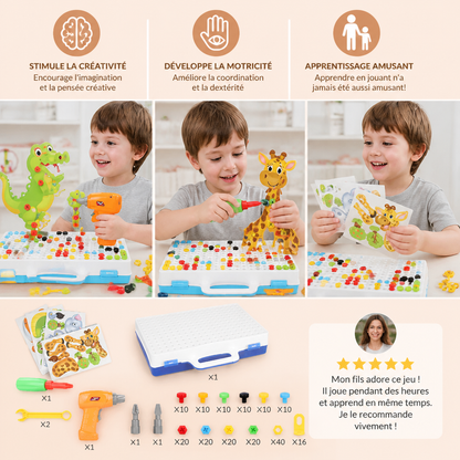 Safari-Tier-Bausteinset mit elektrischem Spielzeugbohrer für Kinder