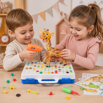 Safari-Tier-Bausteinset mit elektrischem Spielzeugbohrer für Kinder