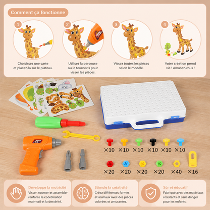 Safari-Tier-Bausteinset mit elektrischem Spielzeugbohrer für Kinder