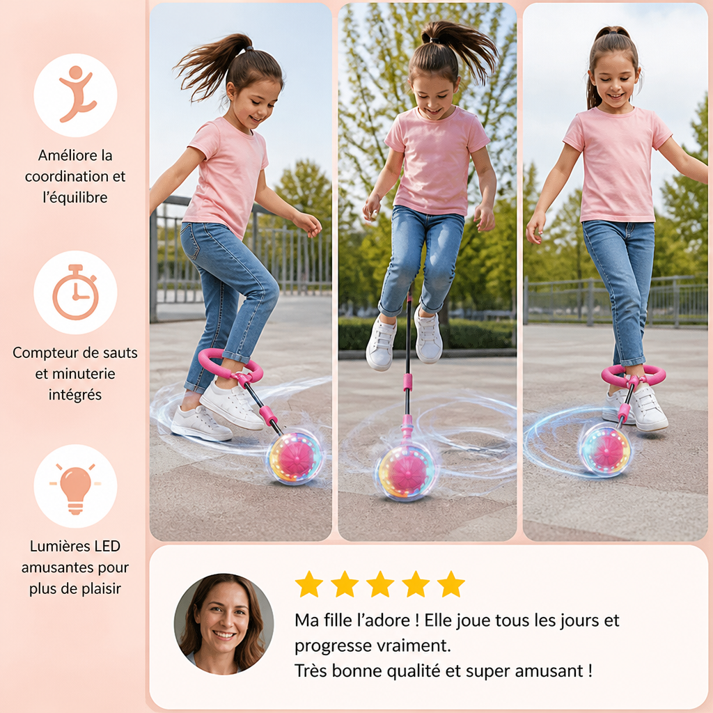 Balle à Sauter LED 3 en 1 avec Compteur de Sauts et Minuteur pour Enfants