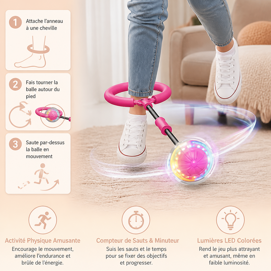 Balle à Sauter LED 3 en 1 avec Compteur de Sauts et Minuteur pour Enfants