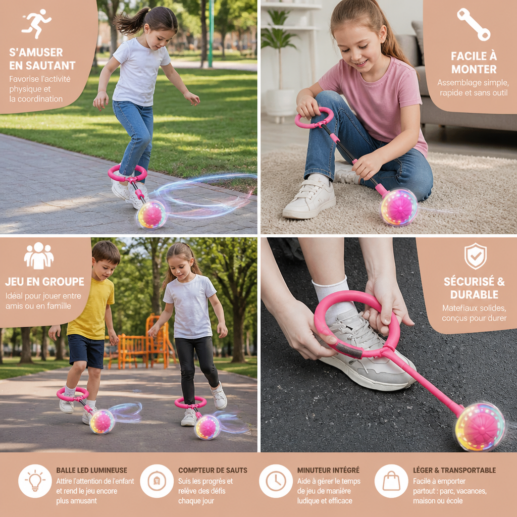 Balle à Sauter LED 3 en 1 avec Compteur de Sauts et Minuteur pour Enfants