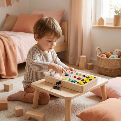 Planche sensorielle Montessori en bois avec lumières et interrupteurs – jouet de motricité pour enfants