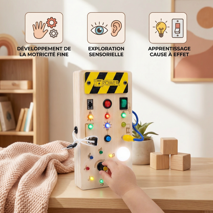 Planche sensorielle Montessori en bois avec lumières et interrupteurs – jouet de motricité pour enfants