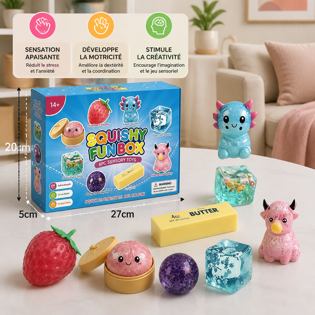 Set Premium de Jouets Fidget Squishy – 8 Jouets Sensoriels