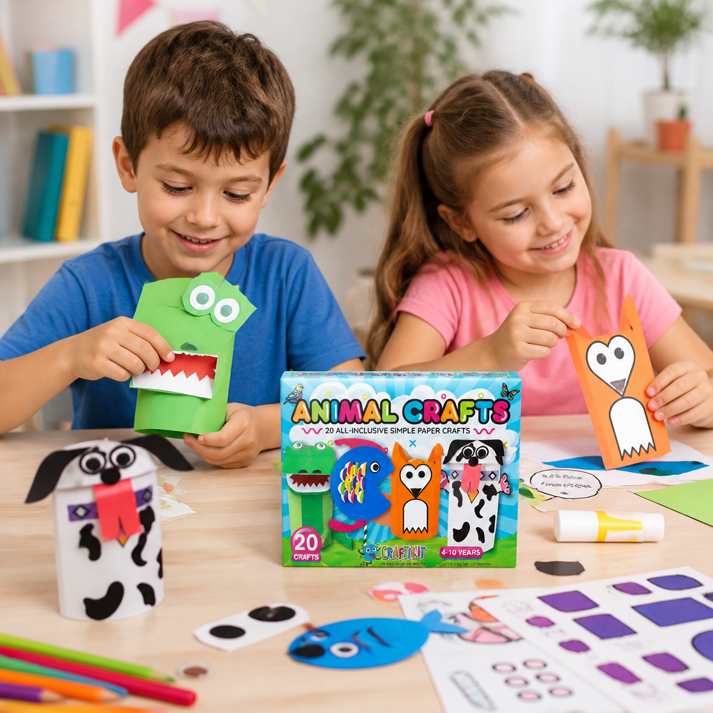 Boîte de Loisirs Créatifs en Papier pour Enfants – 20 Projets DIY Faciles pour Enfants de 3 à 10 Ans avec Bâton de Colle, Ruban et Enveloppes
