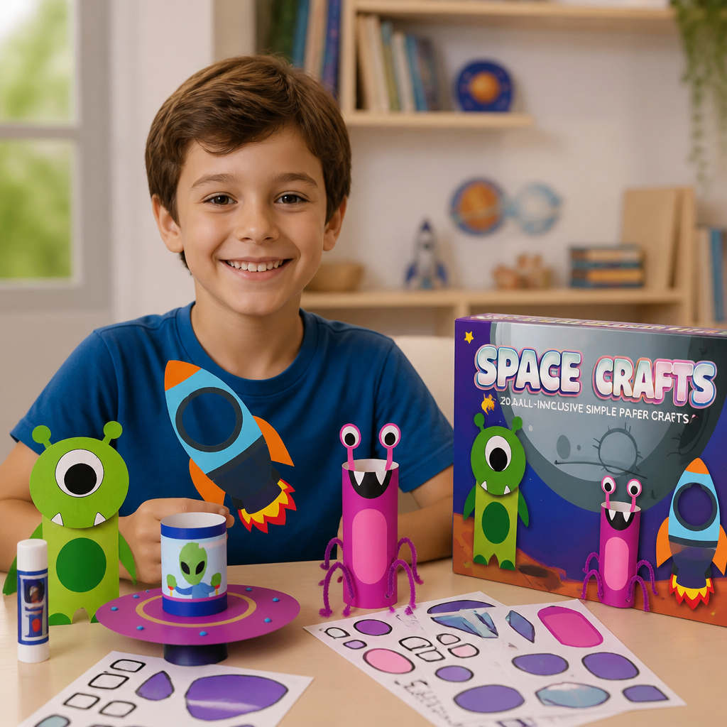 Boîte de Loisirs Créatifs en Papier pour Enfants – 20 Projets DIY Faciles pour Enfants de 3 à 10 Ans avec Bâton de Colle, Ruban et Enveloppes