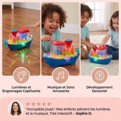 Bateau à Engrenages Lumineux – Jouet Électrique Musical pour Enfants