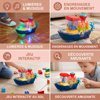 Bateau à Engrenages Lumineux – Jouet Électrique Musical pour Enfants