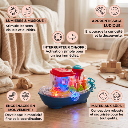 Bateau à Engrenages Lumineux – Jouet Électrique Musical pour Enfants