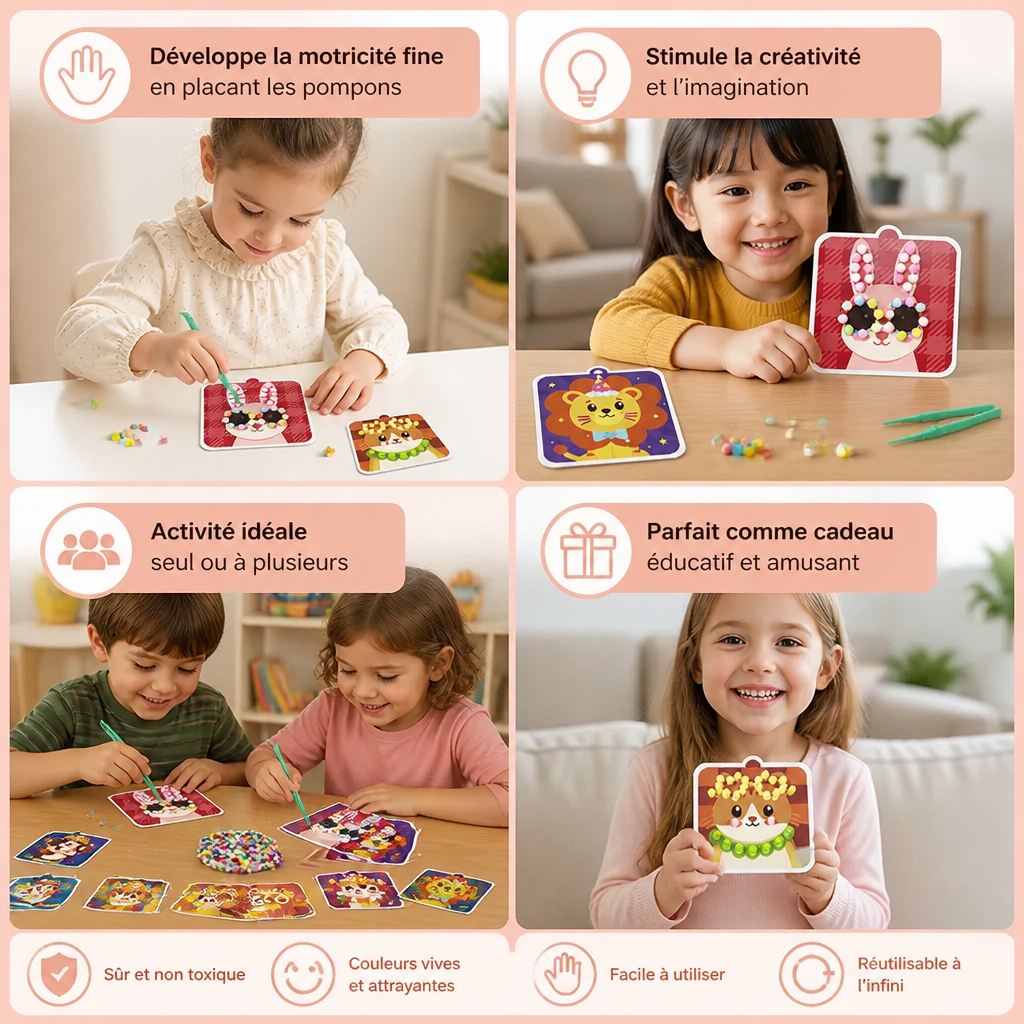 Kit De Création Et De Peinture D’Animaux En Pompons Doux