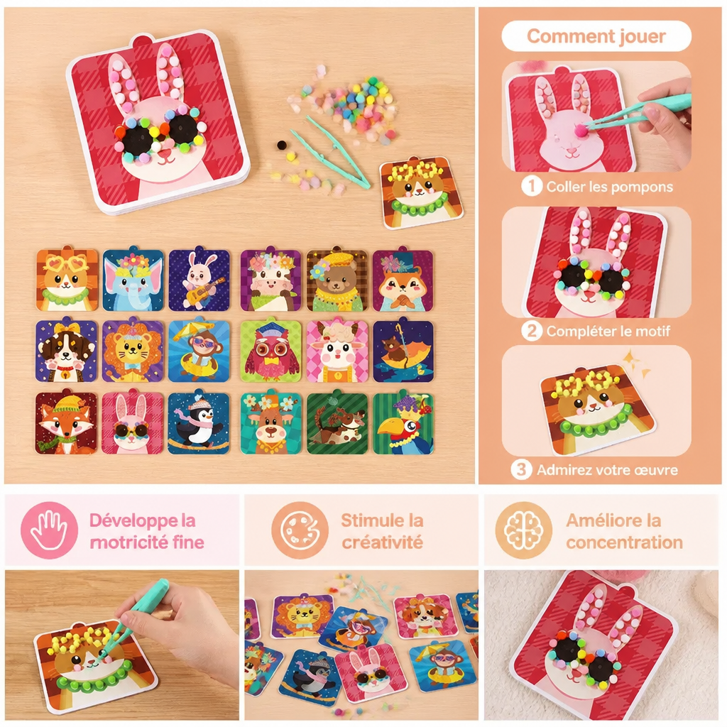 Kit De Création Et De Peinture D’Animaux En Pompons Doux