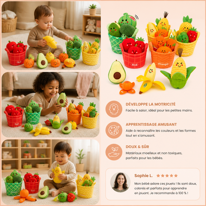 Jouet Éducatif Doux en Forme de Fruits et Légumes pour Bébés – Set de 4 Pièces pour Apprendre les Couleurs avec Hochet et Effet Bruissant