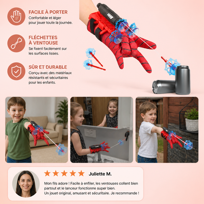 Set de Gants Lance-Toile de Super-Héros – Lanceur à Ficelle au Poignet avec Fléchettes à Ventouse
