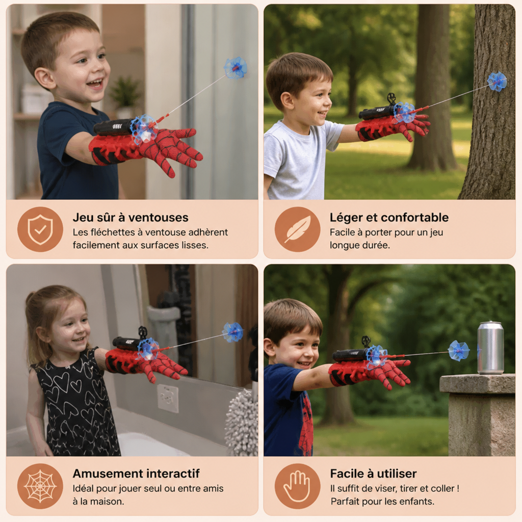 Set de Gants Lance-Toile de Super-Héros – Lanceur à Ficelle au Poignet avec Fléchettes à Ventouse