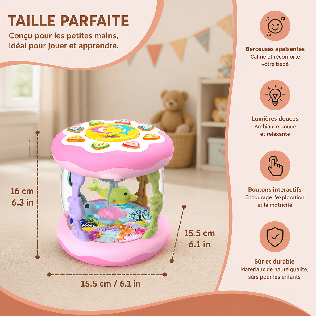 Jouet Musical Interactif avec Lumières – Jouet Sensoriel Montessori et Berceuse Apaisante