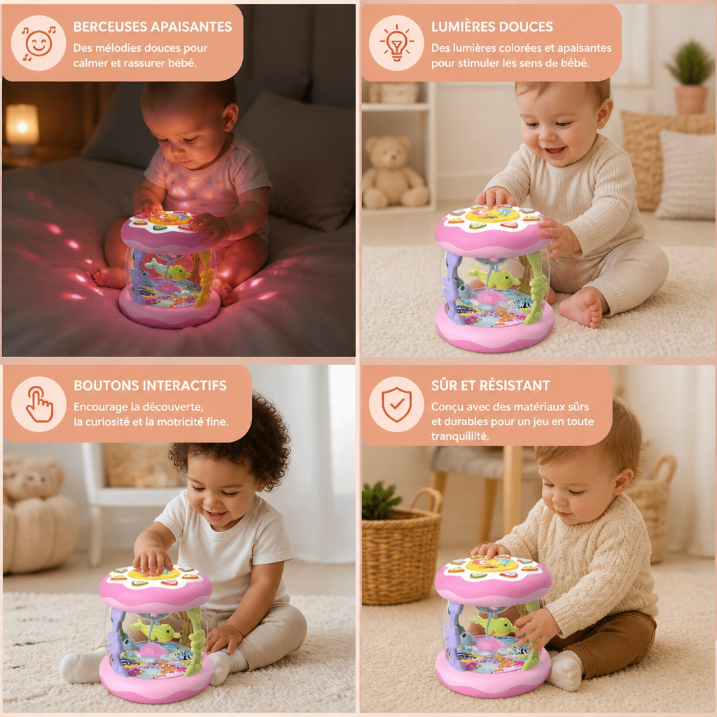 Jouet Musical Interactif avec Lumières – Jouet Sensoriel Montessori et Berceuse Apaisante