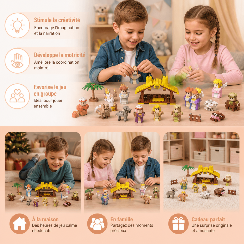 Calendrier de l’Avent avec blocs de construction de crèche de Noël pour enfants