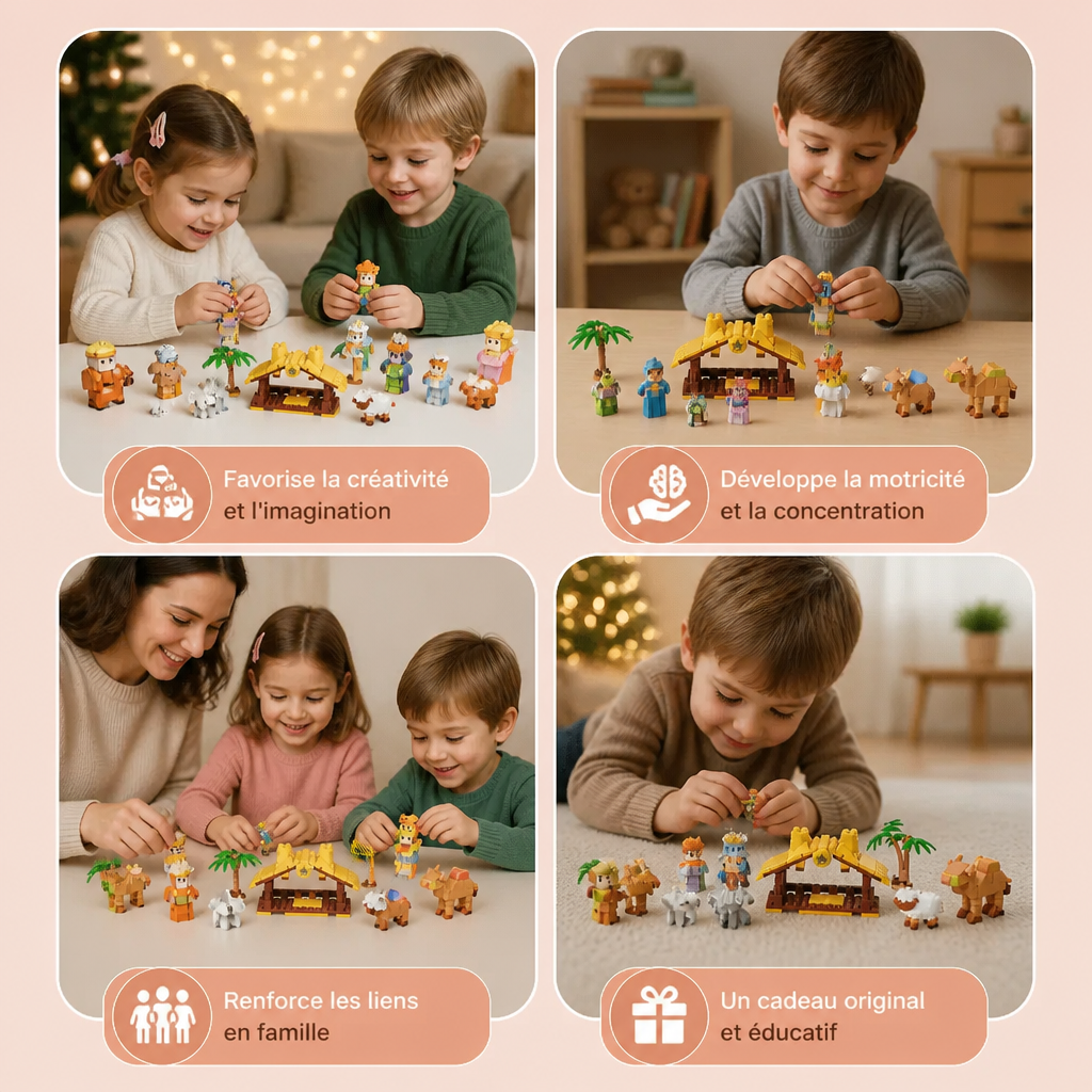 Calendrier de l’Avent avec blocs de construction de crèche de Noël pour enfants