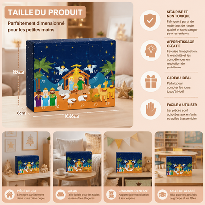 Calendrier de l’Avent avec blocs de construction de crèche de Noël pour enfants