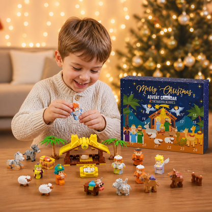 Calendrier de l’Avent avec blocs de construction de crèche de Noël pour enfants