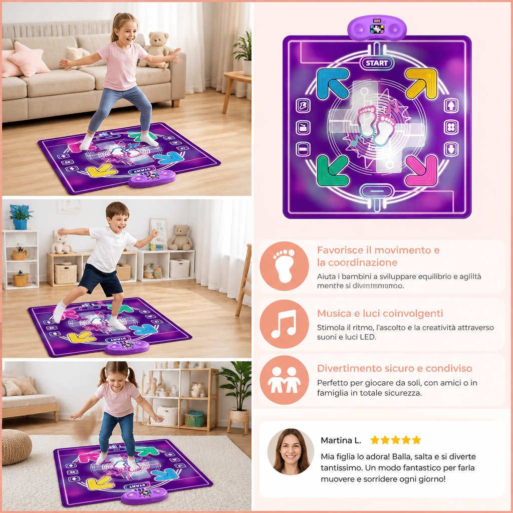 Tapis de danse musical interactif avec lumières LED pour enfants