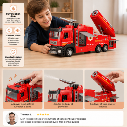 Camion de Pompiers Jouet à Retrait Avec Pulvérisation d’Eau, Lumières & Sons