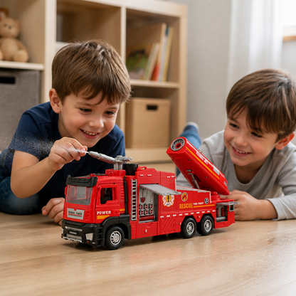 Camion de Pompiers Jouet à Retrait Avec Pulvérisation d’Eau, Lumières & Sons