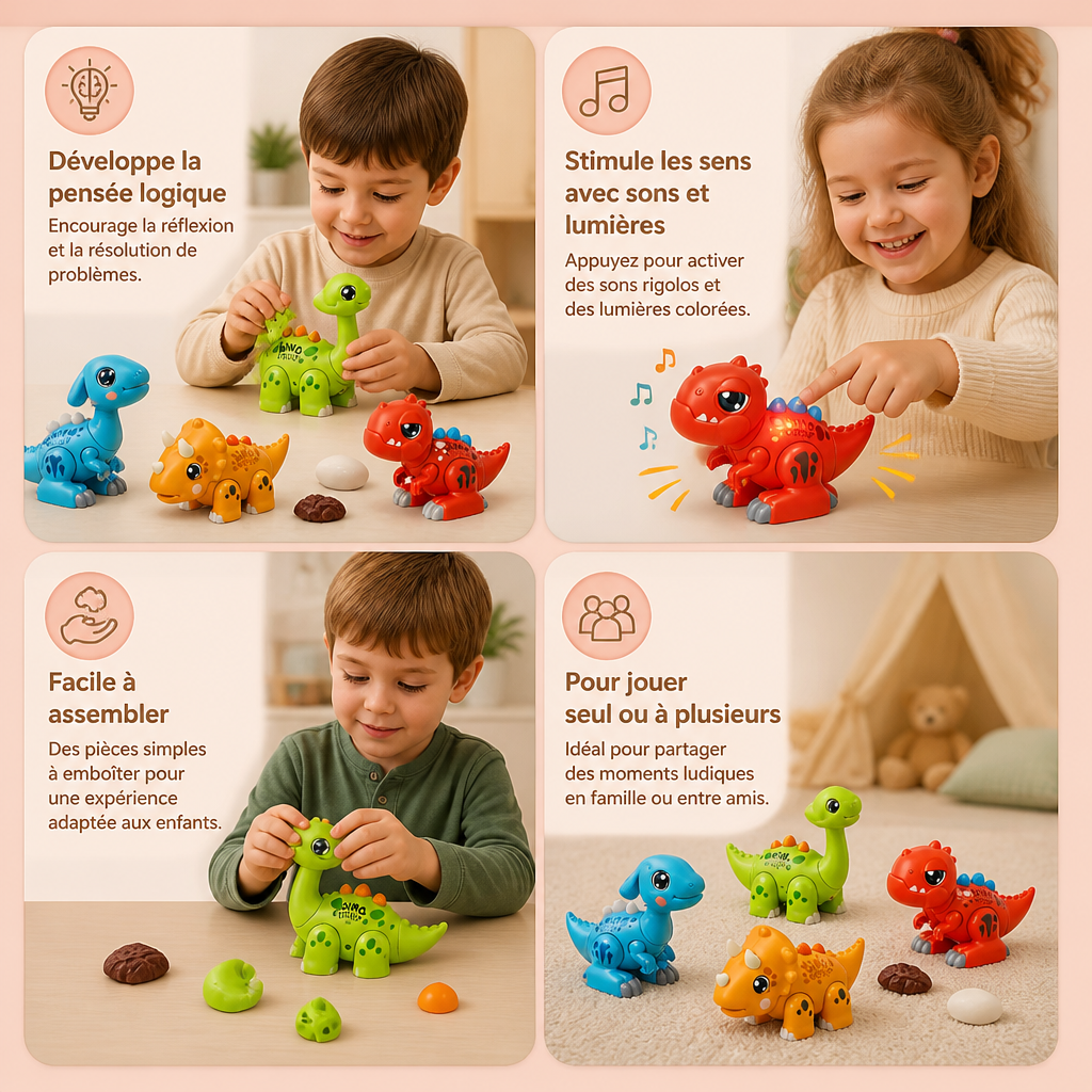 Jouet Éducatif STEM Dinosaure Facile à Assembler avec Lumières et Sons