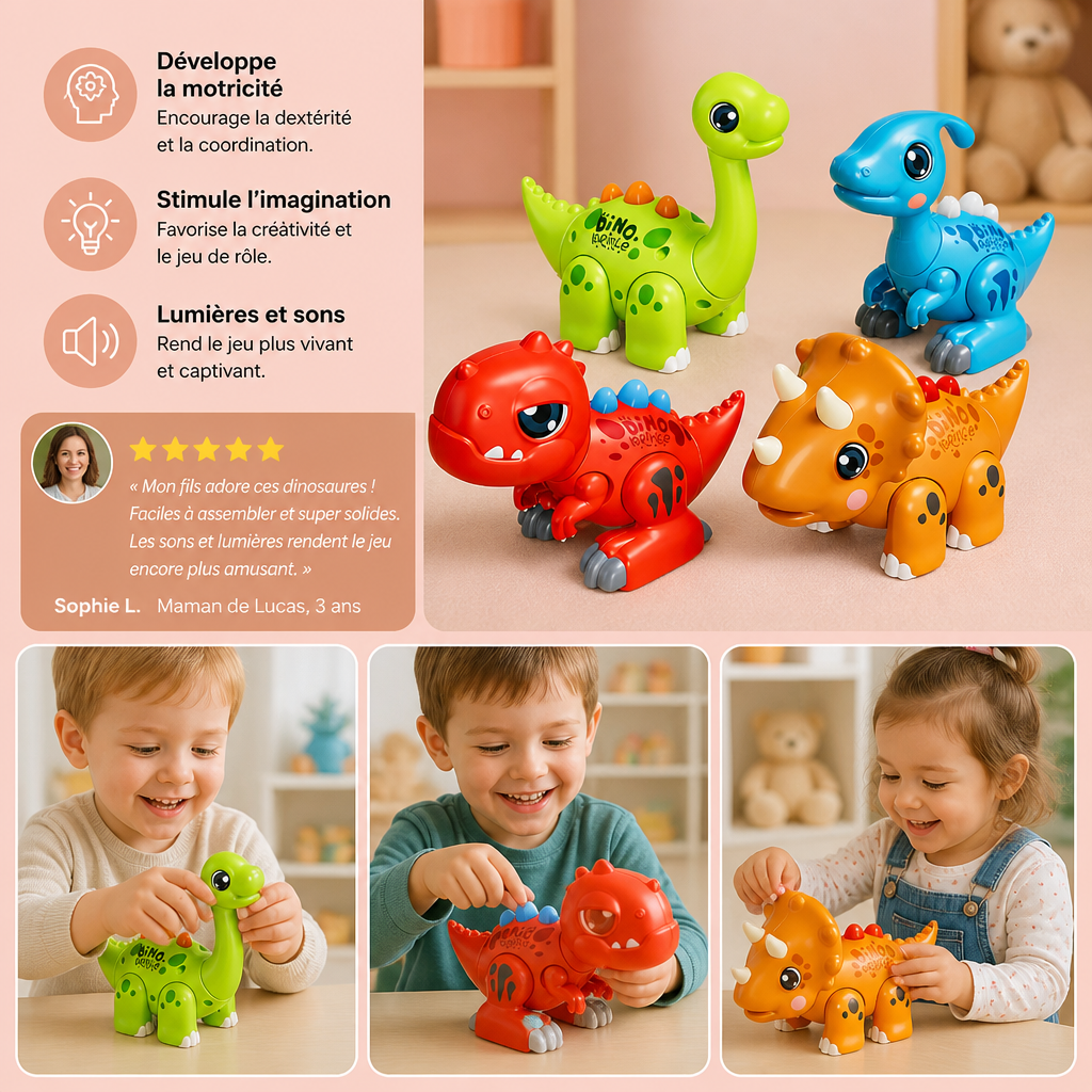 Jouet Éducatif STEM Dinosaure Facile à Assembler avec Lumières et Sons