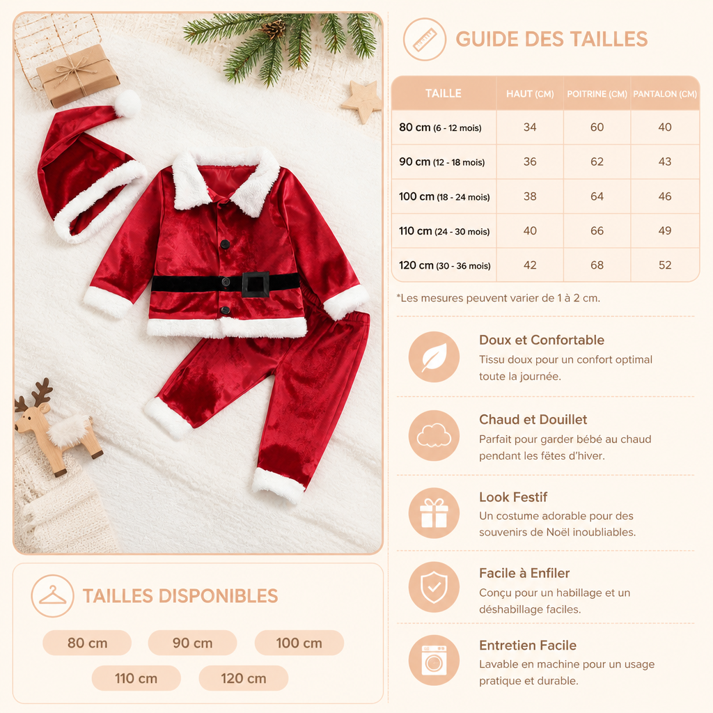 Ensemble de Costume de Père Noël pour Bébés et Tout-Petits
