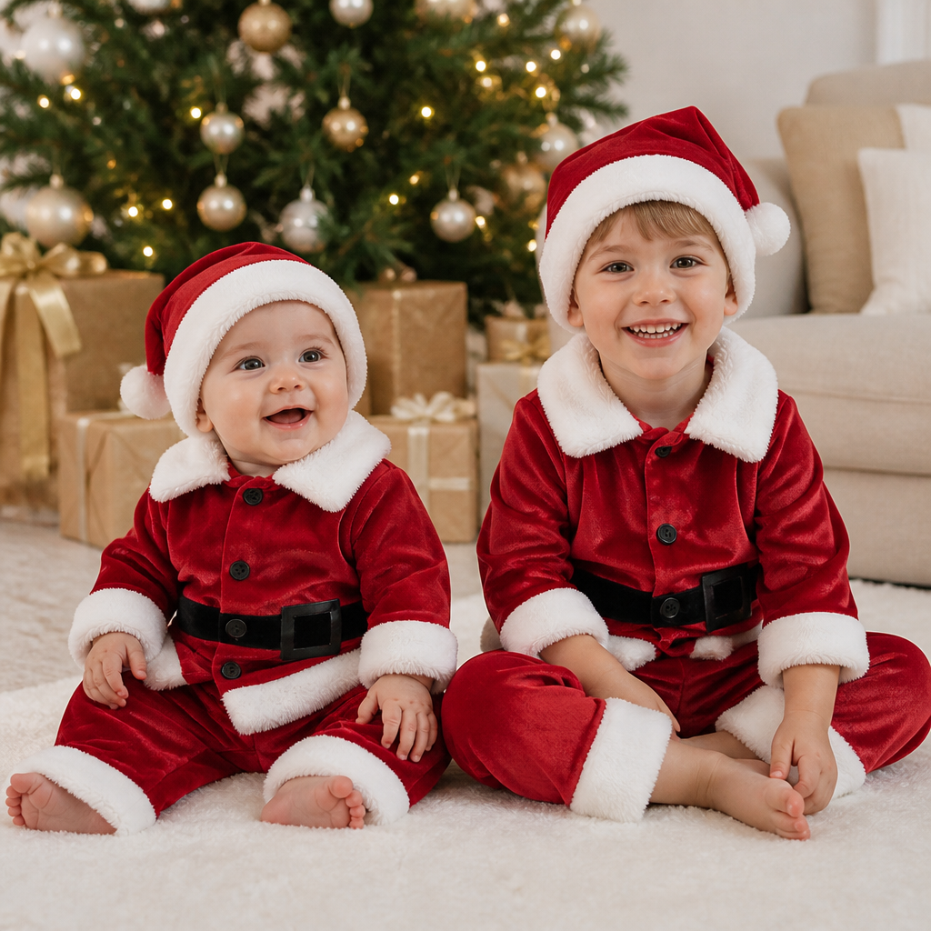 Ensemble de Costume de Père Noël pour Bébés et Tout-Petits