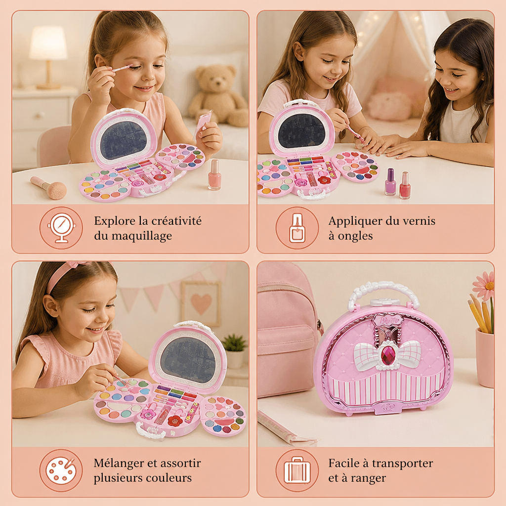 Kit de Maquillage Lavable pour Enfants avec Vernis à Ongles et Boîte de Rangement