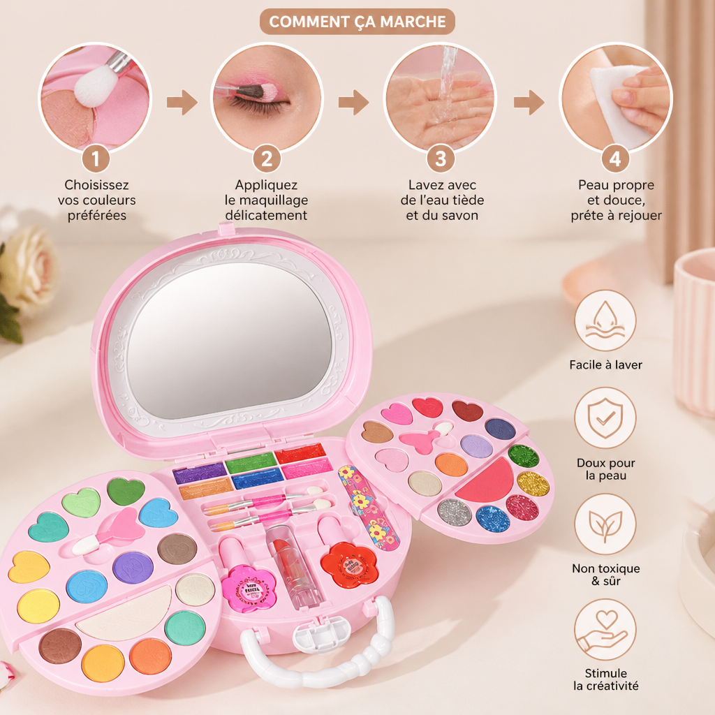 Kit de Maquillage Lavable pour Enfants avec Vernis à Ongles et Boîte de Rangement
